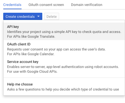 Google Maps API key credentials